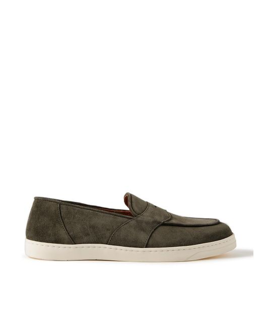 George Cleverley Green Joey Suede Penny Loafers for men