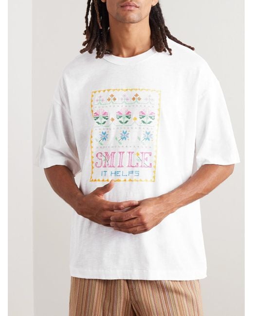 T-shirt in jersey di cotone biologico con ricamo Smile di YMC in White da Uomo