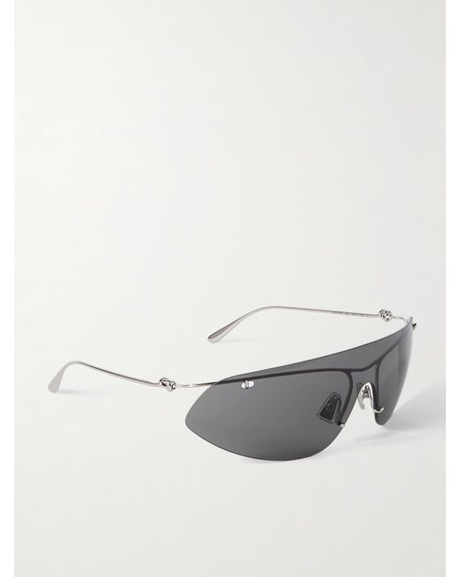 Bottega Veneta Gray Knot Shield Rimless Aviator-style Silver-tone Sunglasses for men