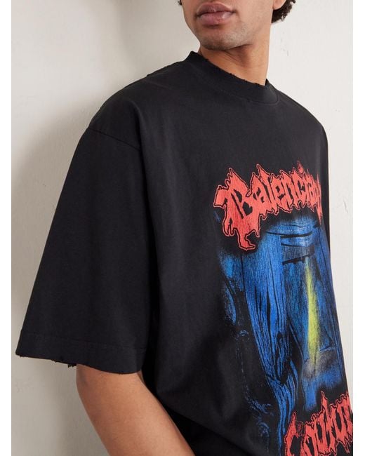 Balenciaga Blue Oversized Logo-Print Cotton-Jersey T-Shirt for men