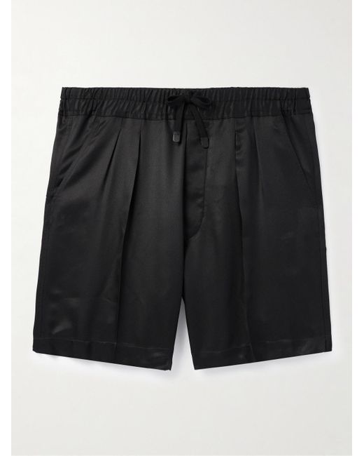 Tom Ford Black Straight-leg Pleated Silk-twill Drawstring Shorts for men