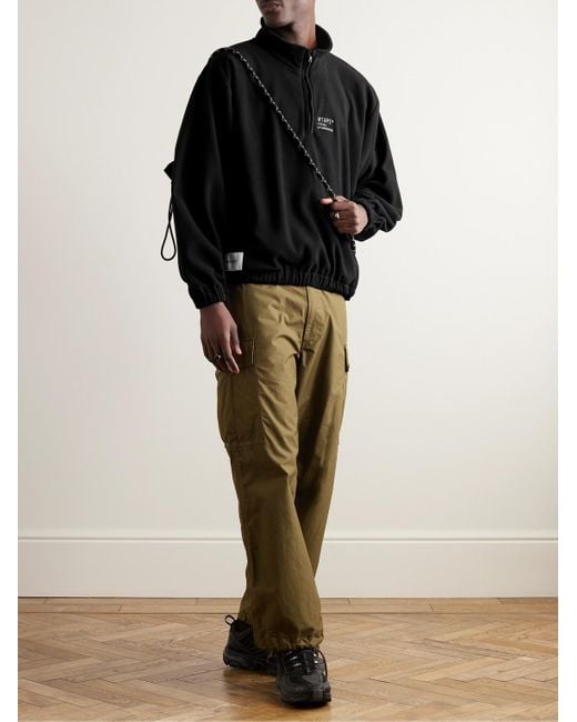 (w)taps Black Logo-embroidered Fleece Half-zip Sweatshirt for men