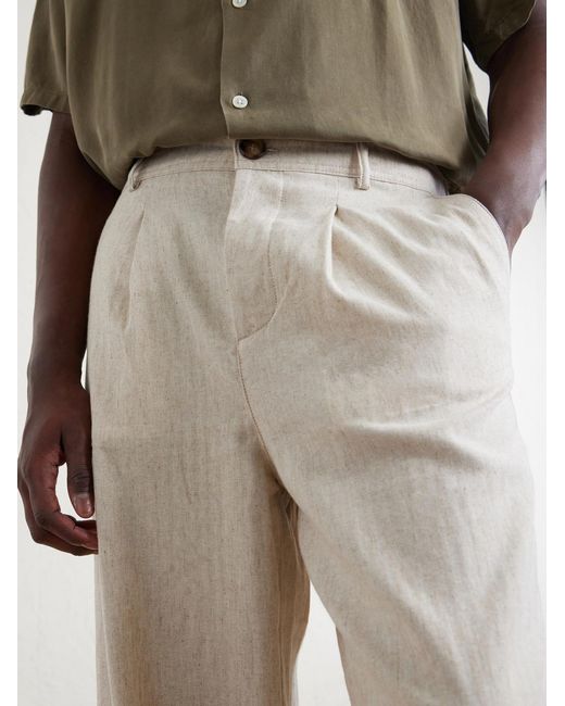 Oliver Spencer White Cotton And Linen-Blend Drawstring Trousers for men