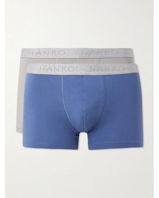 Hanro Blue Essentials Two-pack Stretch-cotton Boxer Briefs for men