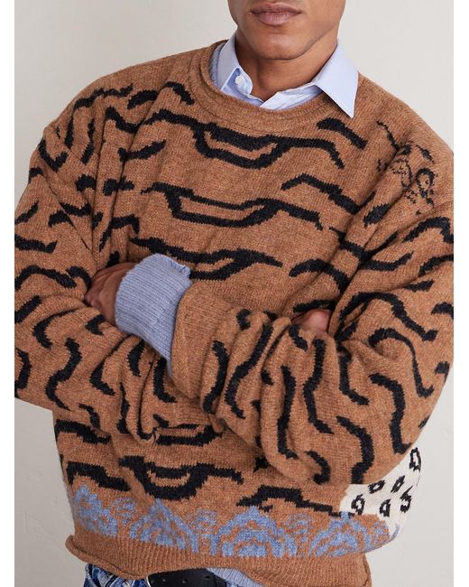 Kapital Brown Nepal Tiger Intarsia Wool-Blend Sweater for men