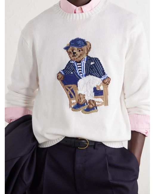 Polo Ralph Lauren White Polo Bear-Jacquard Cotton Sweater for men