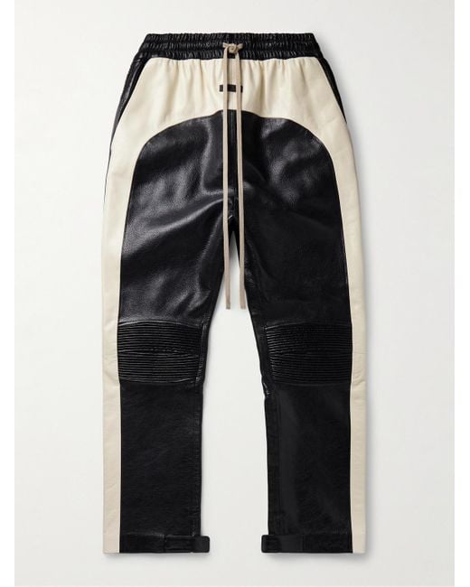 Fear Of God Blue Slim-fit Straight-leg Two-tone Full-grain Leather Drawstring Trousers for men