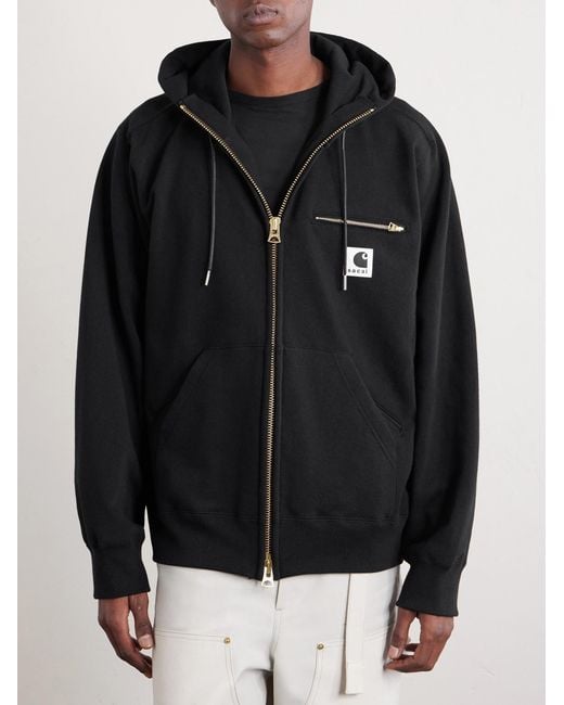 Sacai Blue Carhartt Wip Logo-appliquéd Cotton-jersey Zip-up Hoodie for men