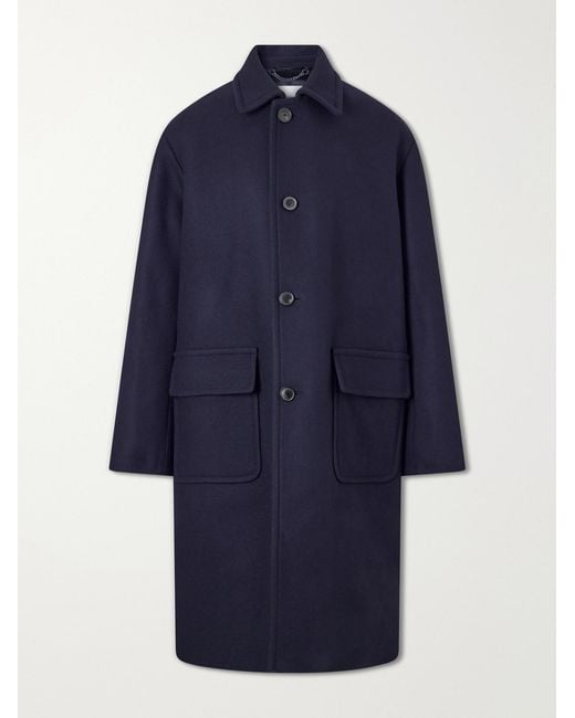 Dries Van Noten Blue Oversized Wool-Blend Coat for men