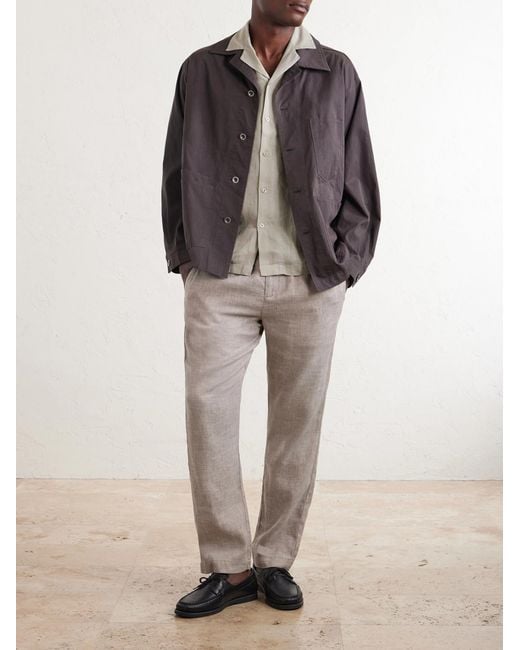 Frescobol Carioca Natural Oscar Straight-leg Linen And Cotton-blend Drawstring Trousers for men