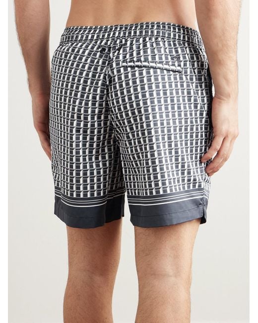 Mr P. Black Straight-Leg Mid-Length Printed Swim Shorts for men