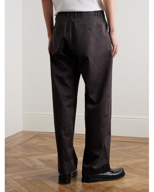 NN07 Black Kay 1420 Straight-Leg Pleated Organic Cotton-Blend Twill Trousers for men