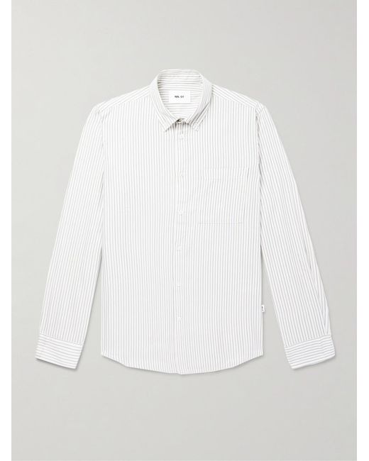 NN07 White Arne 5655 Button-Down Collar Striped Organic Cotton And Tencel Modal-Blend Twill Shirt for men