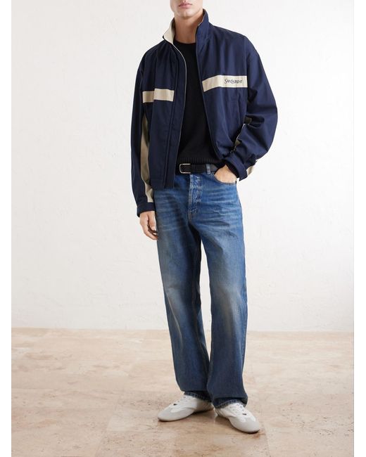 Saint Laurent Blue Panelled Logo-embroidered Cassandre-embellished Cotton Jacket for men