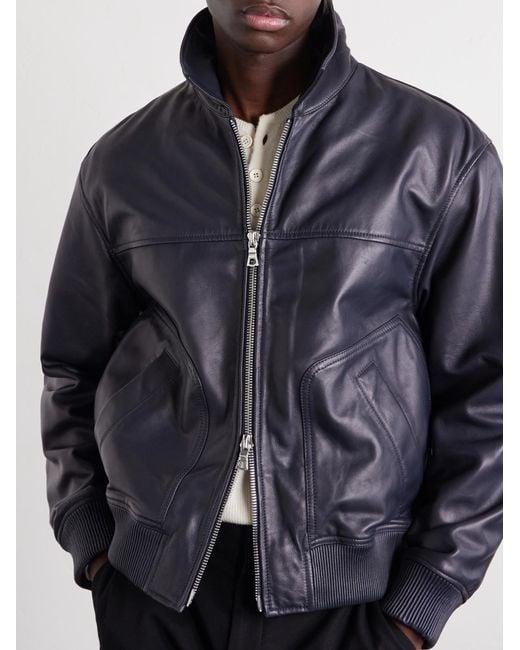 Officine Generale Blue Cassio Leather Jacket for men