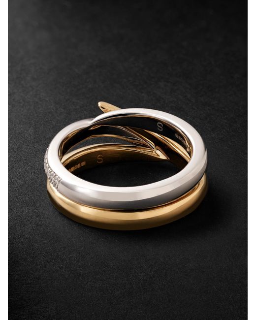 Shaun Leane Black Interlocking Duo 18-karat White And Yellow Gold Diamond Ring for men