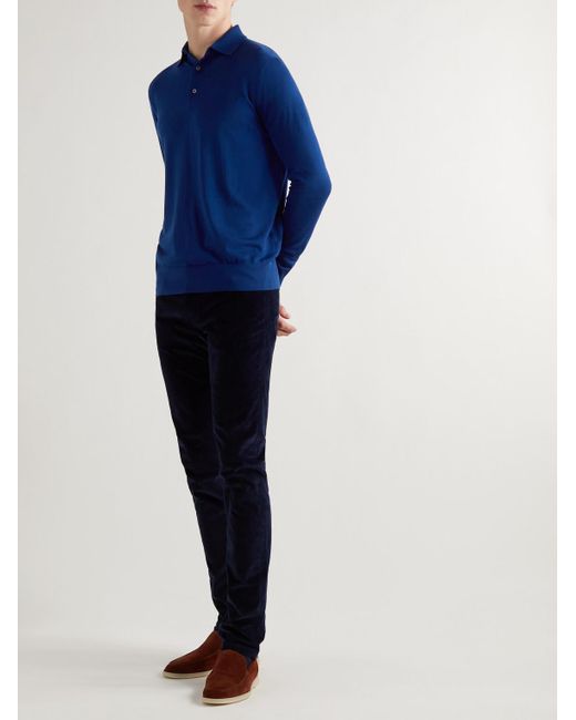 Loro Piana Blue Slim-Fit Wish Virgin Wool Polo Shirt for men