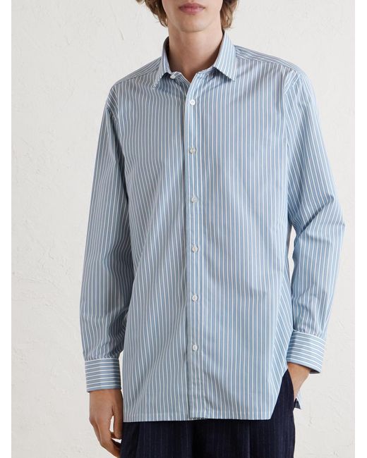 Charvet Blue Striped Cotton-Poplin Shirt for men