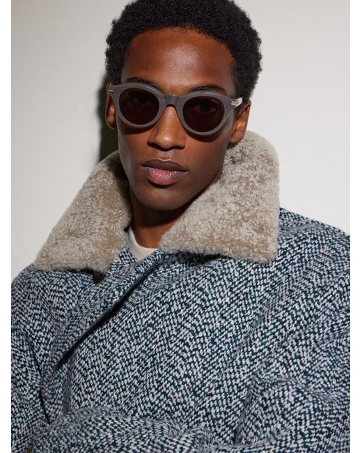 Zegna Natural Round-frame Acetate Sunglasses for men