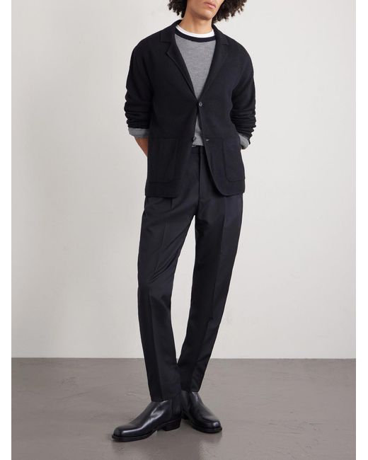 Officine Generale Blue Drew Tapered Pleated Wool-Twill Trousers for men