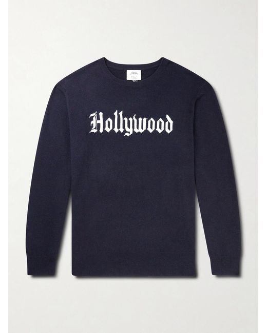 N.Peal Cashmere Blue Hollywood Authentic The Hollywood Gothic Logo-Intarsia Organic Cashmere Sweater for men