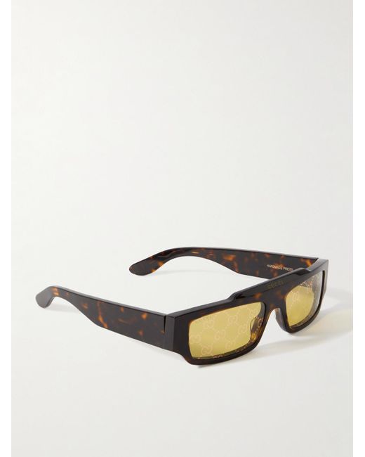 Gucci White Rectangular-frame Tortoiseshell Acetate Sunglasses for men