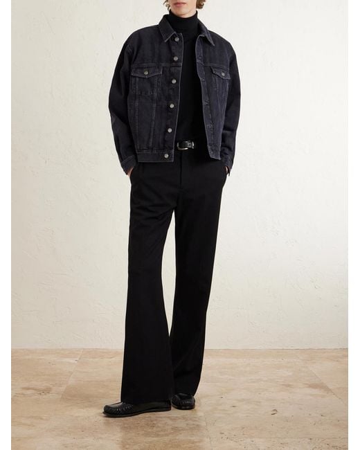Saint Laurent Blue Leather-trimmed Denim Trucker Jacket for men