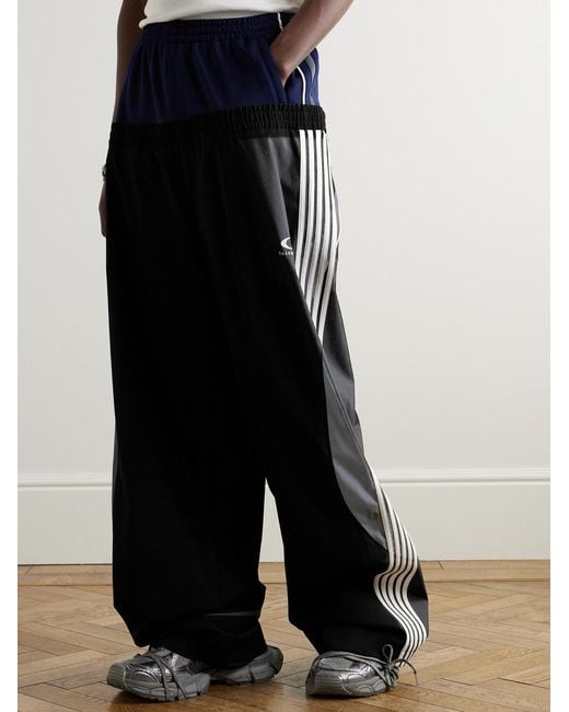 Balenciaga Blue Wide-Leg Layered Striped Tech-Jersey And Shell Track Pants for men
