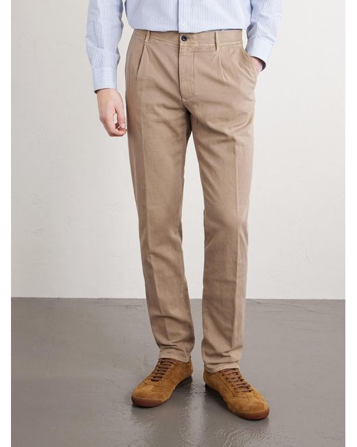 Slowear Natural Tapered Pleated Cotton-blend Gabardine Trousers for men