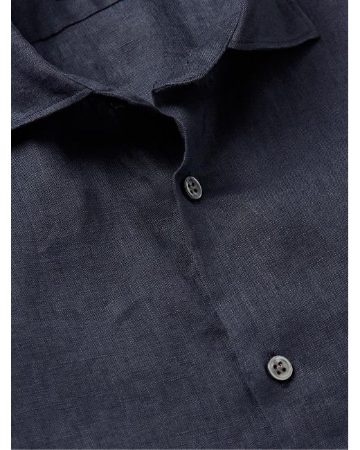 Camicia slim-fit in lino di Incotex in Blue da Uomo