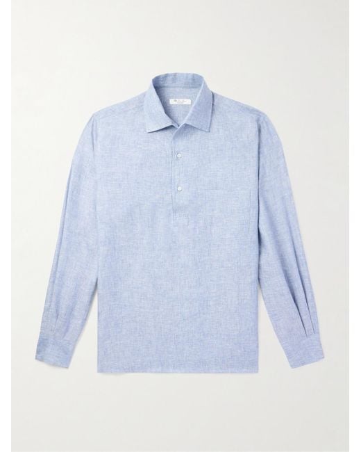 Loro Piana Blue André Linen Half-Placket Shirt for men