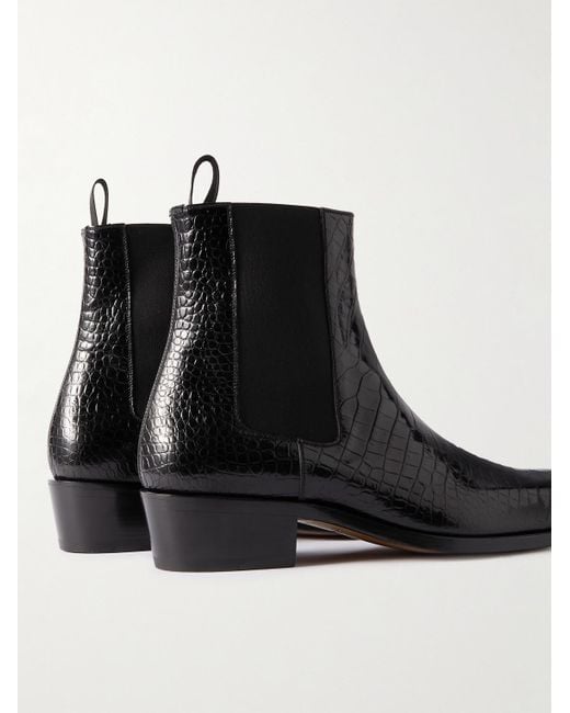 Tom Ford Black Bailey Croc-effect Patent-leather Chelsea Boots for men