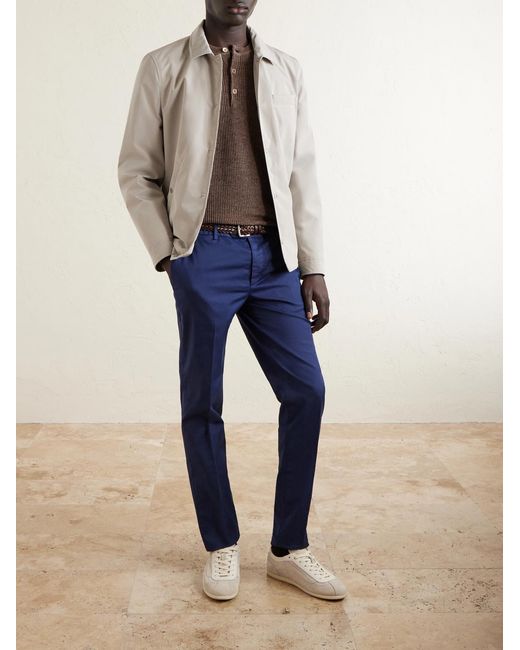 Brunello Cucinelli Brown Ribbed Linen And Cotton-blend Henley Sweater for men