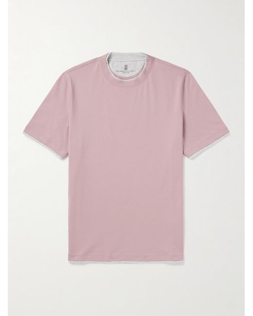 Brunello Cucinelli Pink Layered Cotton-jersey T-shirt for men