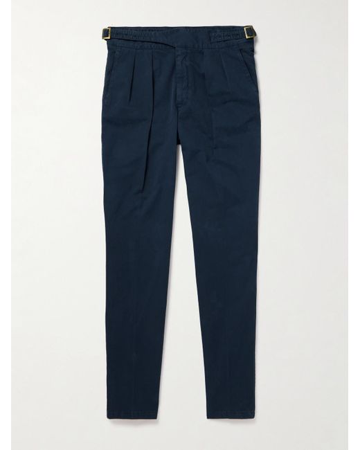 Rubinacci Blue Manny Straight-Leg Pleated Cotton-Twill Trousers for men