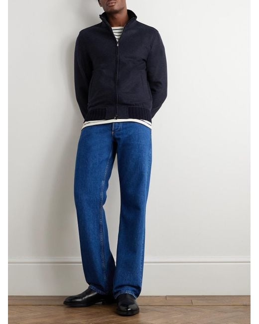 Thom Sweeney Blue Cashmere-Blend Felt Bomber Jacket for men