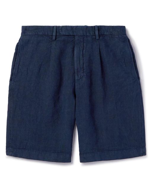 Boglioli Blue Straight-leg Pleated Linen Shorts for men