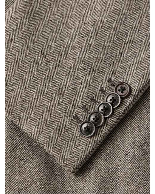 James Purdey & Sons Hacking Sakko aus Tweed aus einer Woll-Kaschmirmischung mit Fischgratmuster und Lederbesatz in Brown für Herren