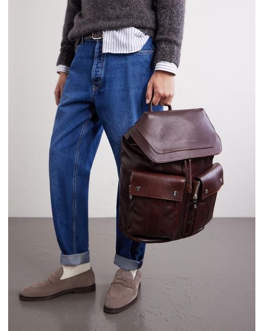 Brunello Cucinelli Purple Leather Backpack for men
