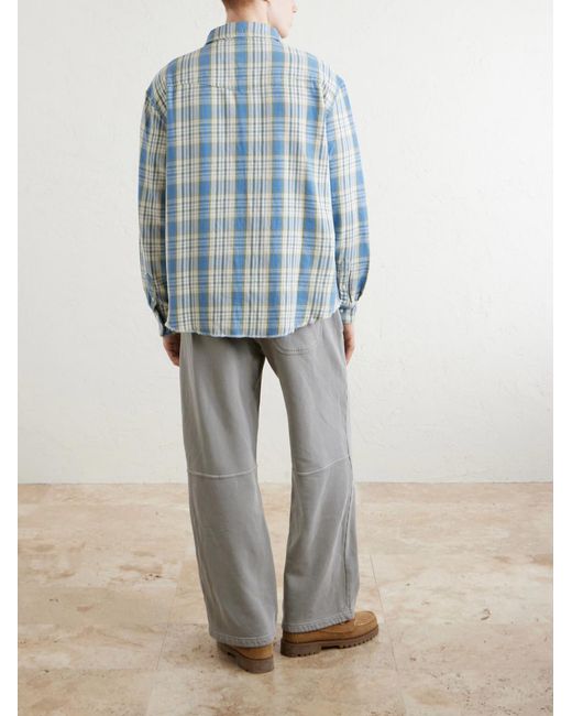 CHERRY LA Blue Checked Cotton Western Shirt for men