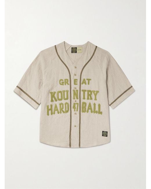 Kapital Natural Great Kountry Grosgrain- And Felt-Trimmed Logo-Appliquéd Linen Shirt for men