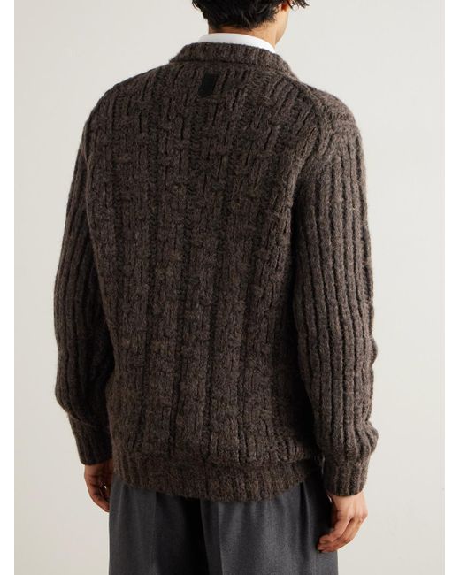 Canali Gray Basketwoven Alpaca-blend Zip-up Cardigan for men