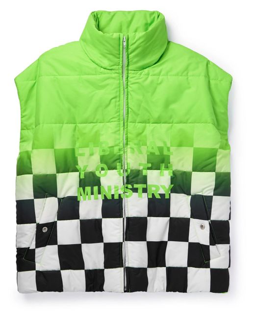 Liberal Youth Ministry Green Printed Checked Shell Down Gilet for men