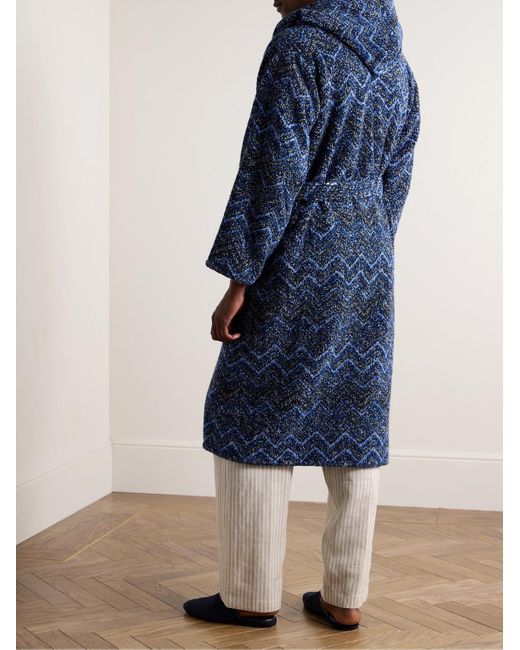 Missoni Blue Striped Cotton-terry Jacquard Hooded Robe for men