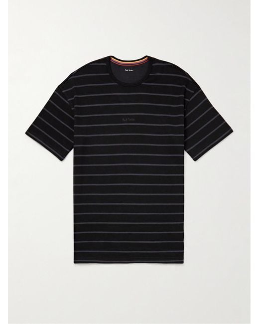 T-shirt da pigiama in jersey di misto cotone e modal a righe con logo ricamato Relax di Paul Smith in Black da Uomo