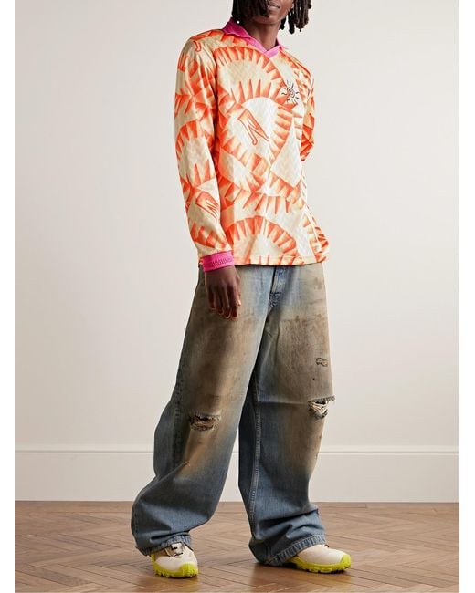 Acne Pink Erwin Printed Satin-Jacquard Polo Shirt for men