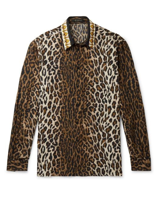 Versace Brown Leopard Print Shirt for men