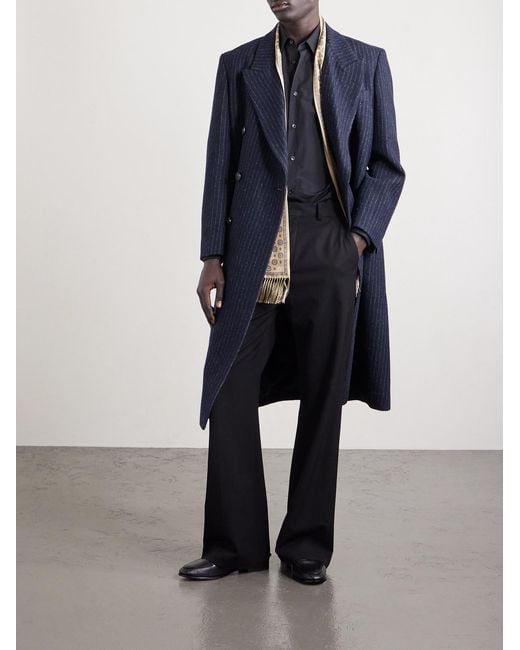 Bode Blue Waldorf Double-Breasted Pinstriped Virgin Wool Coat for men