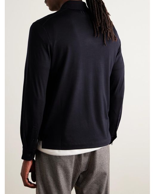Canali Blue Wool Half-Zip Polo Shirt for men