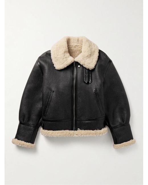 Saint Laurent Black Reversible Leather-Trimmed Shearling Flight Jacket for men
